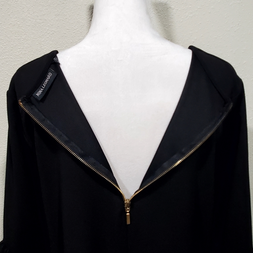 Nina Leonard Black Trapezoid Dress with 3 quarter Poet Sleves Size XL - Picture 5 of 5